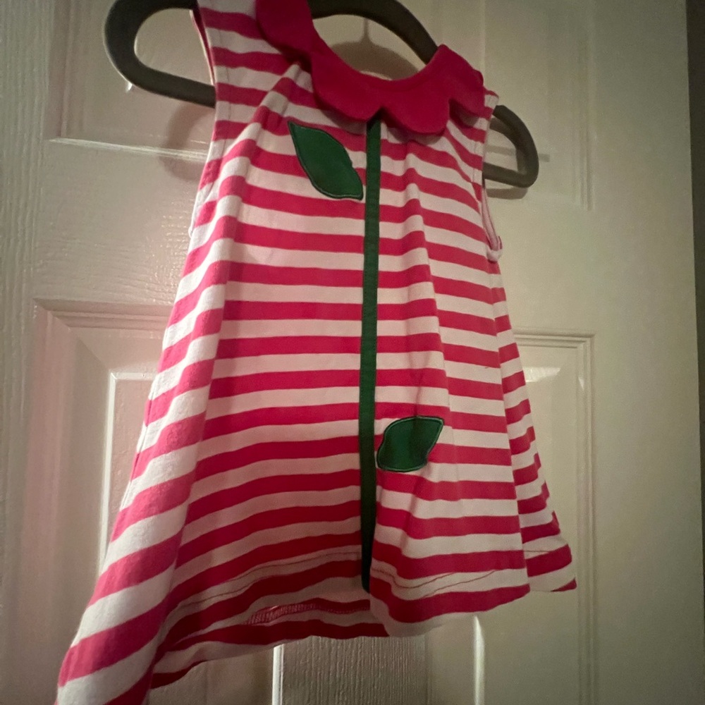 Striped Pink and White topwith Leaf Accents
